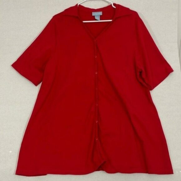 Liz & Me Tunic Top, Short Sleeves, Cotton, Red, 0X - Picture 1 of 10